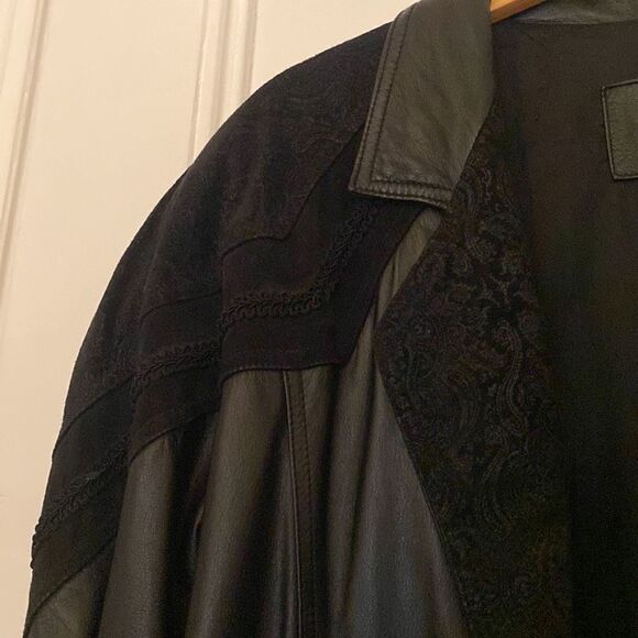 🎀 VINTAGE 🎀 80s Chic Black Leather & Suede Jacket Size Medium - Picture 4 of 13